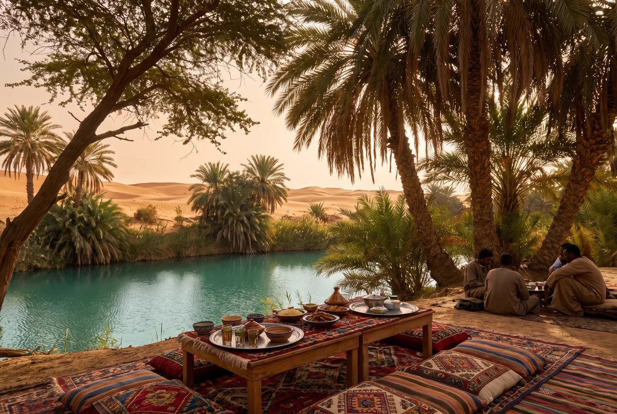 Almuerzo en un oasis del desierto egipcio
